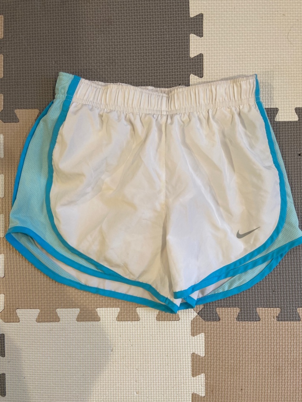 Nike White Athletic Shorts with Teal Trim